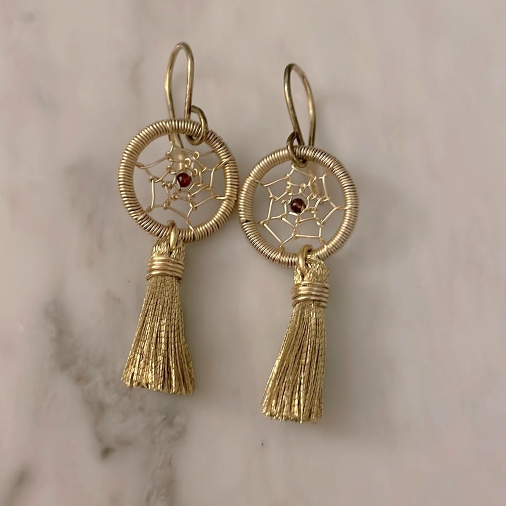 Mercedes Salazar gold dream catcher earrings